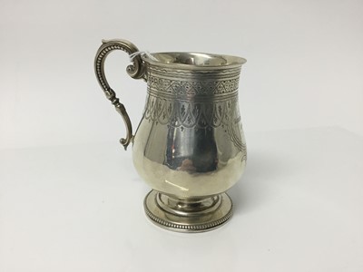 Lot 301 - Vicrotian Exeter silver baluster christening mug with engraved and beaded borders, on pedestal foot, engraved Rowland Jansen 1878, by James & Josiah Williams, (Exeter 1873), 10.5cm high, 3.2ozs