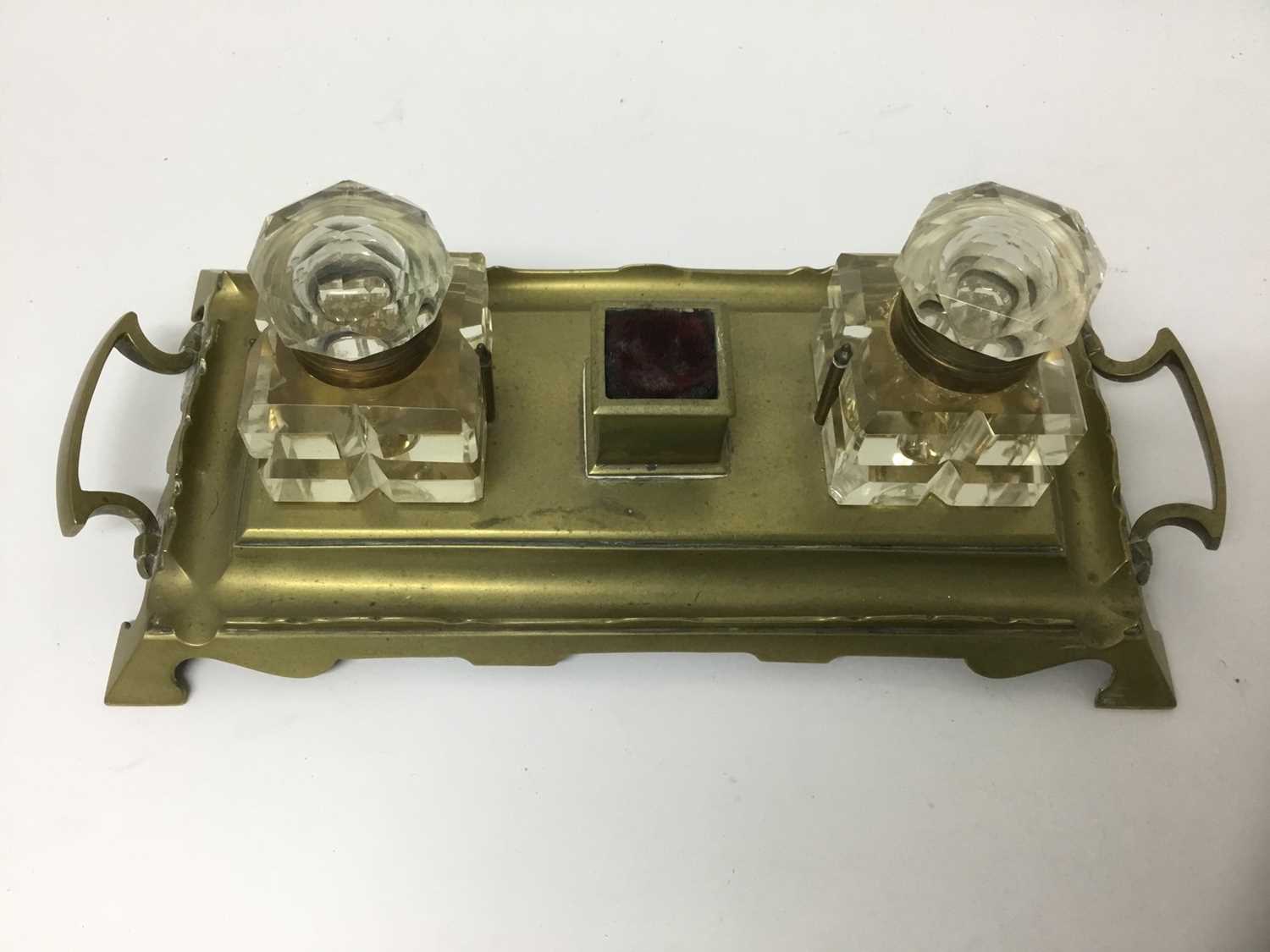 Lot 1973 - Early 20th century brass inkstand