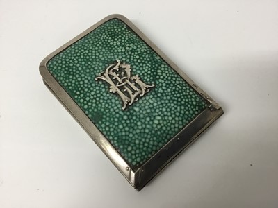 Lot 305 - Victorian silver mounted shagreen aide memoire with leather and silk covered interior and applied silver gothic monogram, by George Henry James, (London 1880), 10xm x 7cm