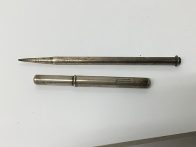 Lot 307 - Group of four Sampson Mordan silver and white metal items to include an engine turned double-ended pen and pencil, engine turned tooth pick and two silver pencils