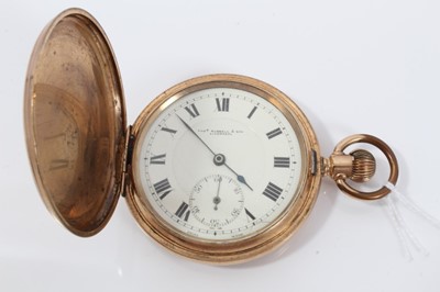 Lot 149 - Early 20th century Hunter pocket watch by Thomas Russell & Son , Liverpool in American gold plated case , signed stem wind movement and dial,the case 55 mm