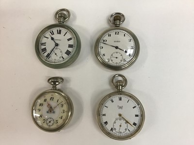 Lot 154 - Four Edwardian nickel plated  pocket watches including Vertex, Peck of Southwold and Limit