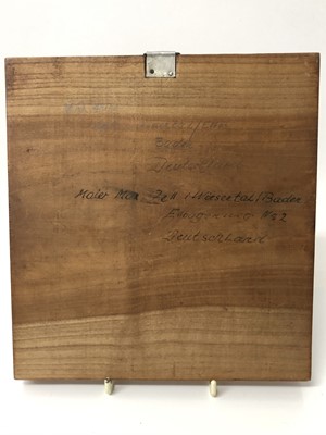 Lot 326 - Max Maier, 20th century German School, carved wooden panel depicting deer in woodland, inscribed verso, 25cm x 23cm