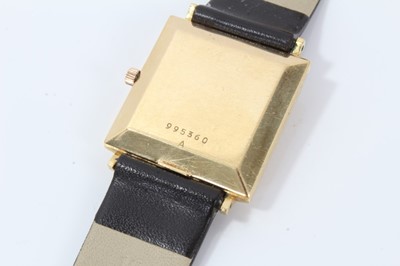 Lot 176 - 1960s Gentleman's Jaeger leCoultre 18ct gold wristwatch in square case with silvered dial on leather strap