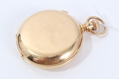 Lot 222 - Gentleman's 18ct gold Waltham Hunter chronometer pocket watch with white enamel dial , signed movement and dial, the case 50 mm, 117.6 grams gross