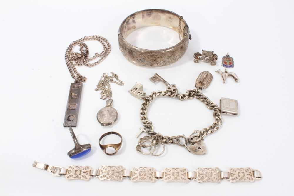 Lot 187 - Silver charm bracelet, together with various silver jewellery