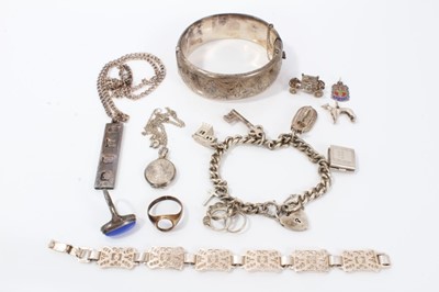 Lot 221 - Silver charm bracelet, together with various silver jewellery