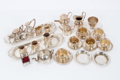 Lot 350 - Collection of fine silver miniatures including four piece fluted tea and coffee set , pair silver trays , set silver plates and other table wares- approx 30 pieces