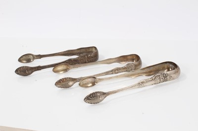 Lot 351 - Three good quality Victorian silver Queens Pattern sugar tongs