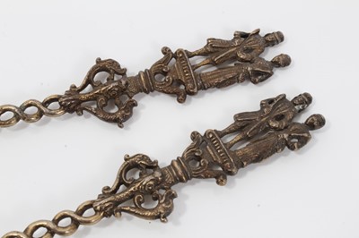 Lot 353 - Pair ornate 19th century Dutch silver gilt serving spoons with cast figure terminals and dolfin decoration 20 cm