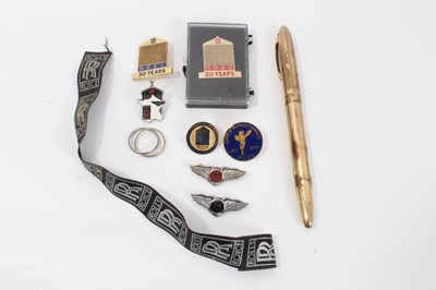 Lot 355 - Rolls-Royce Enthusiast Club 20 and 30 year membership badges and others and gold plated Sheaffer  fountain pen with 14k gold nib