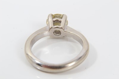 Lot 238 - Diamond single stone ring with a brilliant cut diamond estimated to weigh approximately 1.37cts in four claw setting on 18ct white gold shank. Ring size J-J½.