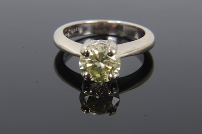 Lot 238 - Diamond single stone ring with a brilliant cut diamond estimated to weigh approximately 1.37cts in four claw setting on 18ct white gold shank. Ring size J-J½.