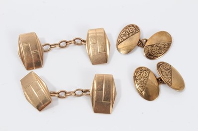 Lot 261 - Two pairs 9ct gold Art Deco cufflinks, 14.8 grams