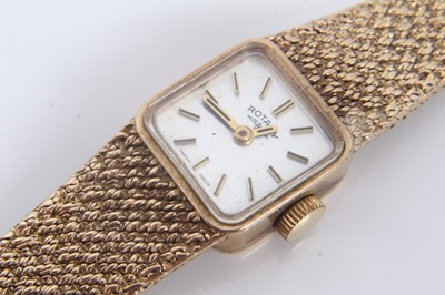 Lot 263 - Ladies Rotary 9ct gold dress watch with gold mesh bracelet. 25.6 grams gross