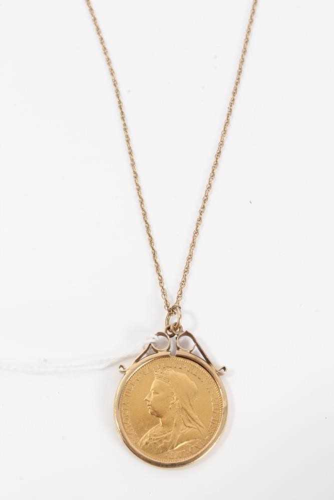 Lot 266 - Victorian gold sovereign pendant dated 1893 on gold chain