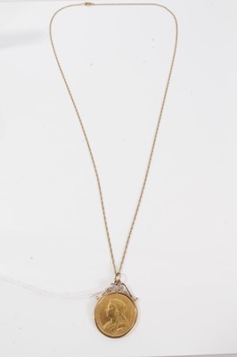 Lot 266 - Victorian gold sovereign pendant dated 1893 on gold chain