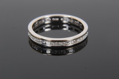 Lot 286 - Diamond full band eternity ring with a full band of princess cut diamonds in 18ct white gold channel setting. Estimated total diamond weight approximately 0.50cts. Hallmarked 18ct. Ring size L.