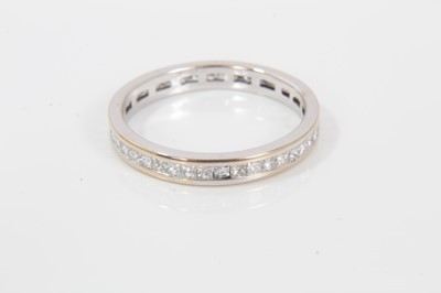 Lot 286 - Diamond full band eternity ring with a full band of princess cut diamonds in 18ct white gold channel setting. Estimated total diamond weight approximately 0.50cts. Hallmarked 18ct. Ring size L.