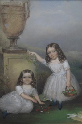 Lot 184 - Mid 19th century pastel portrait of sisters, signed and dated 1847