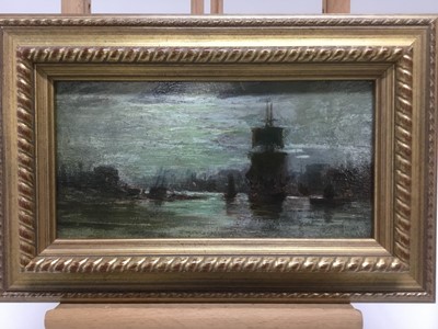 Lot 360 - Vincent Philip Yglesias (1845-1911) oil on board, Port of London, titled verso, 14 x 27cm