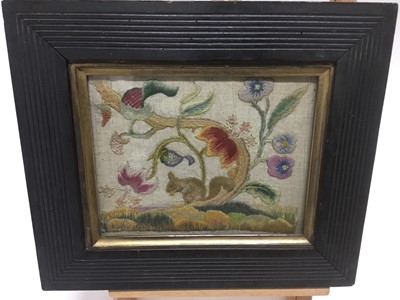 Lot 361 - Small 18th / 19th century embroidered picture of a squirrel