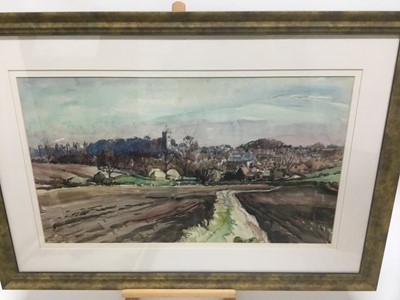 Lot 362 - Roland Suddaby (1912-1972) watercolour, landscape, possibly towards Framingham, signed, 36 x 63cm