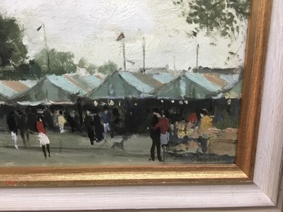 Lot 57 - Edward Dawson (1941-1999) oil on board , Norwich market place, signed, titled to label verso, 25 x 36cm