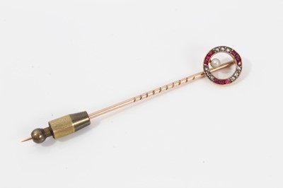 Lot 300 - Diamond, ruby and pearl stick pin