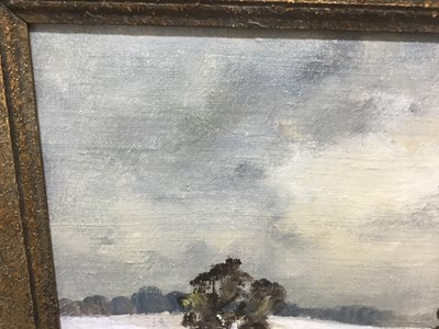 Lot 367 - Doreen Allen (1916-2000) oil on canvas board, 'At Walberswick', inscribed verso, 28 x 38cm, gilt frame
