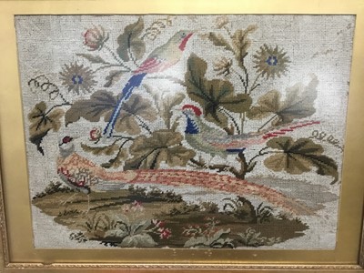 Lot 55 - 19th century needlework picture of pheasants, 32 x 43cm in glazed gilt frame