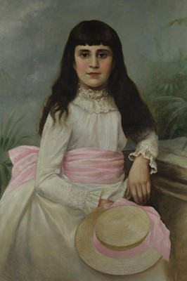 Lot 437 - Anglo-Colonial school, 19th century, oil in canvas, portrait of a young girl