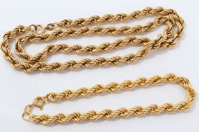 Lot 273 - 9ct gold rope necklace 45 cm and matching bracelet 19 cm (2) - 14.7 grams