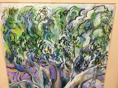 Lot 52 - Lindy Lange Grant (20th century) oil pastel, The wood garden, 51 x 37cm, glazed frame