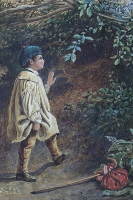 Lot 434 - Victorian watercolour boy with pack, signed with monogram