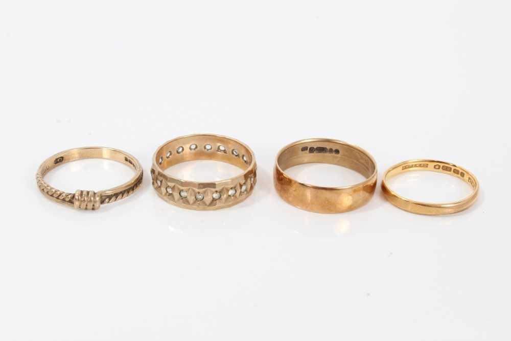 Lot 283 - 22ct gold wedding ring -1.9 grams and three 9ct gold rings- 7.5 grams (4)