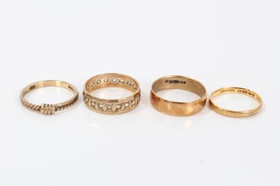 Lot 283 - 22ct gold wedding ring -1.9 grams and three 9ct gold rings- 7.5 grams (4)