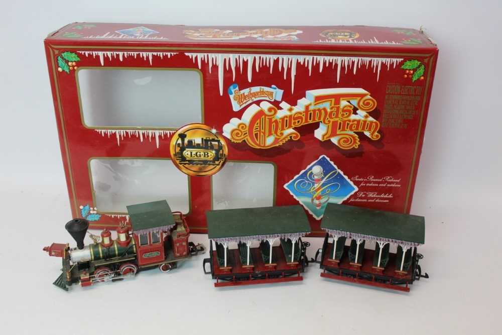 Lot 1492 - Railway LGB Christian Train, train and carriages only, boxed.