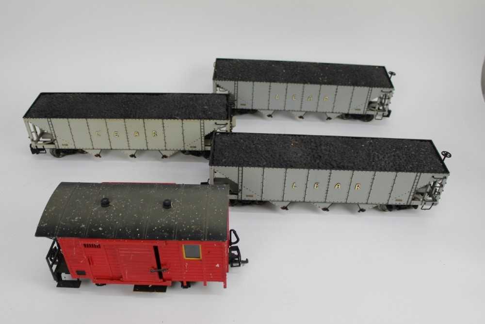 Lot 1499 - Railway LGB Selection of unboxed rolling stock including tippers, log carriers, coaches etc, in four boxes.