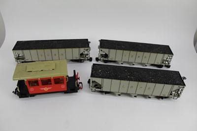 Lot 1502 - Railway LGB Selection of unboxed wagons, carriages, tank cars etc. Four boxes.