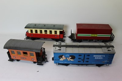 Lot 1504 - Railway LGB and other manufacturers selection of unboxed items including box car, carriages and others. Four boxes.