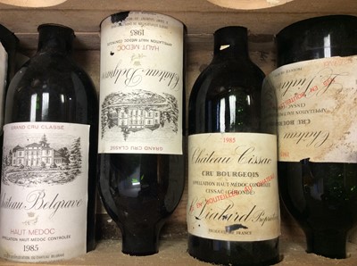 Lot 98 - Wine - seven bottles, Chateau Belgrave Haut Medoc 1985 (2), Lacoste-Borie Pauillac 1985 (2), Chateau Cissac Cru Bourgeois 1985 (2) and Gevrey Chambertin Domaine Maume 1986 (1)