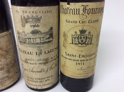 Lot 134 - Wine - seven bottles, Chateau Lynch Bages 1998, Chateau Langoa Barton 1978, Chateau Beychevelle 1987, Beaune Clos du Roi 1961, Puligny-Montrachet 1993 , Chateau Fonroque Saint-Emilion 1971 (1/2 bot...