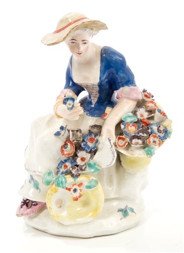 Lot 391 - 18th century Bow polychrome porcelain figure,...