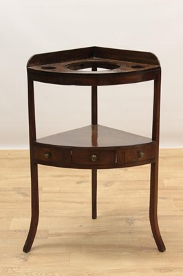 Lot 672 - George III mahogany and ebony line inlaid corner washstand