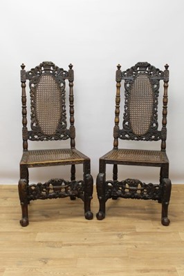 Lot 713 - Pair of Charles II beech and caned side chairs