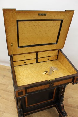 Lot 716 - Victorian aesthetic period ebonised and amboyna inlaid piano-top davenport desk