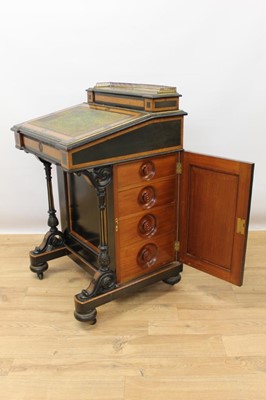 Lot 716 - Victorian aesthetic period ebonised and amboyna inlaid piano-top davenport desk