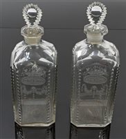 Lot 395 - Pair Georgian spirit decanters of facet cut...