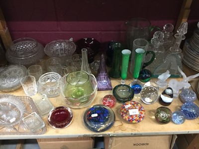 Lot 512 - Collection of glass paperweights, decanters and other glassware